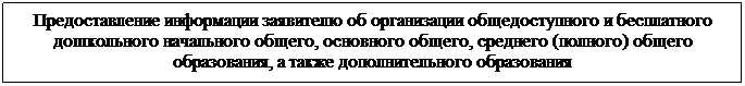 Подпись: Предоставление информации заявителю об организации общедоступного и бесплатного дошкольного начального общего, основного общего, среднего (полного) общего образования, а также дополнительного образования
